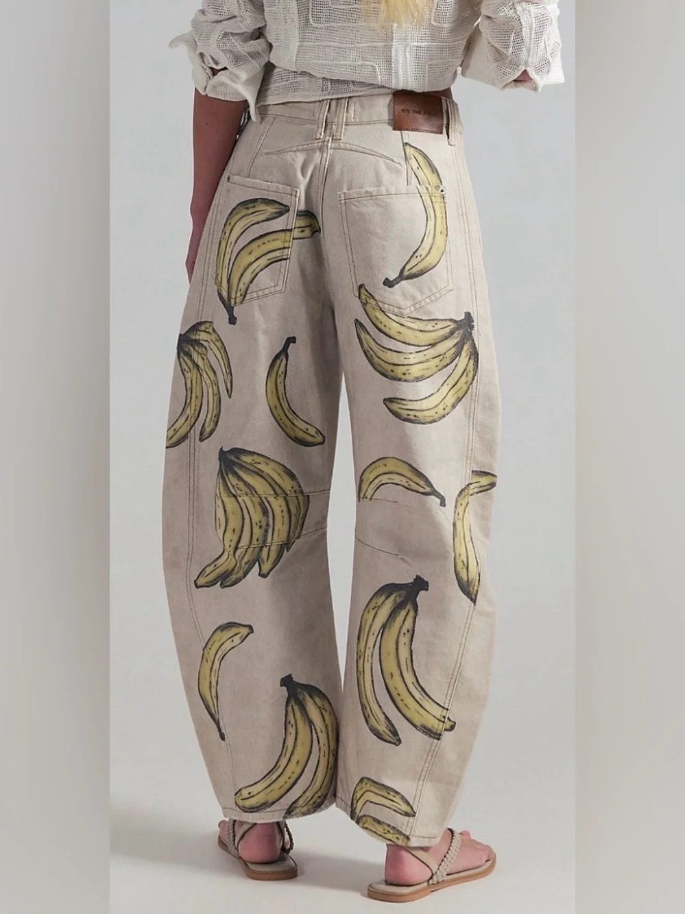 Free People We the Free Good Luck Printed Barrel Jeans